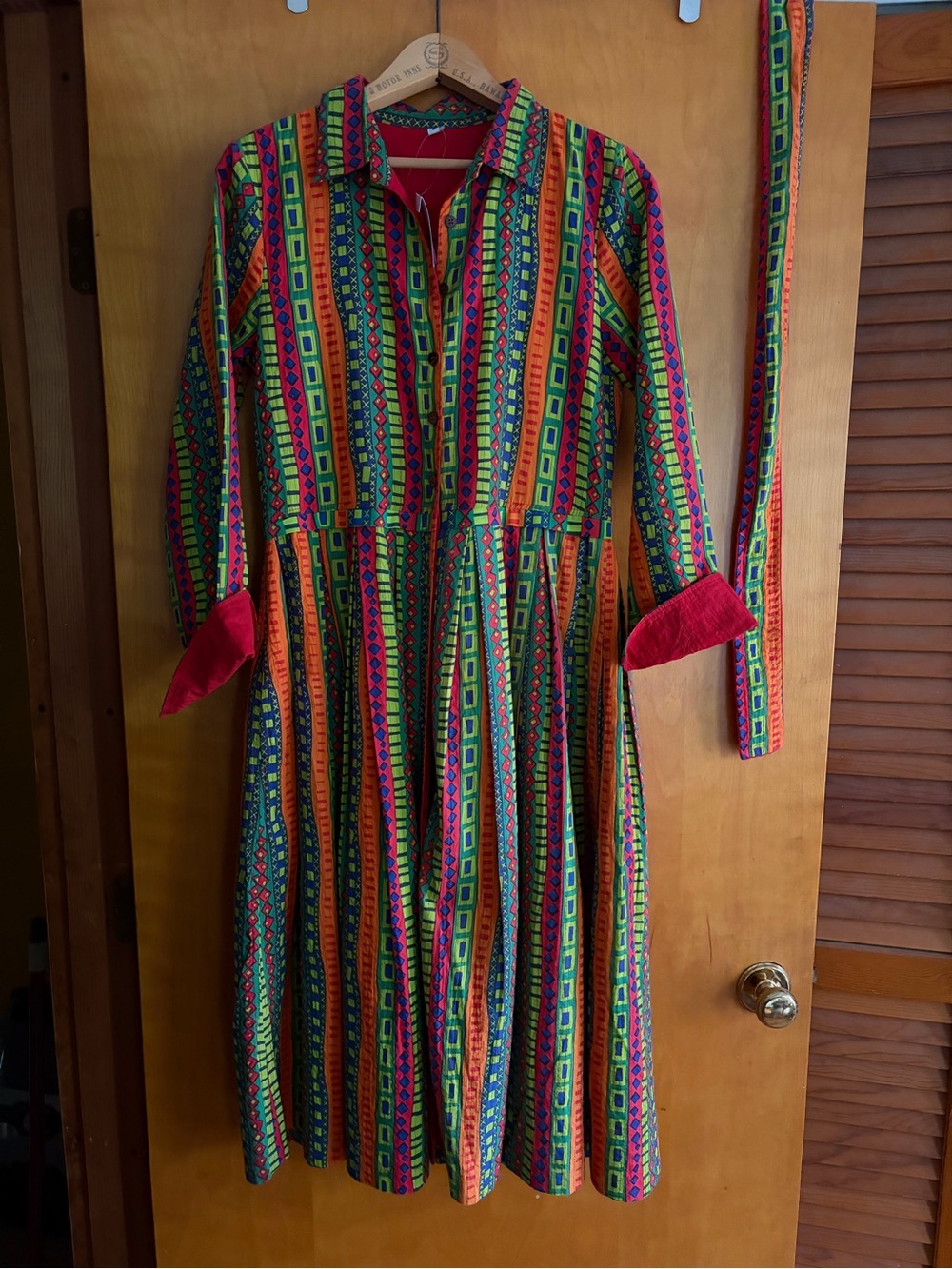 Vibrant Multicolor Stripe Shirt Dress with Tie Belt